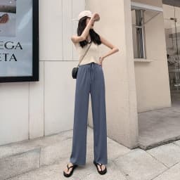 Women Long Pants Spring Summer Straight Long Elastic Waist Wide Leg women long trousers Casual Soft Knitted Pants