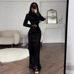 Women Lace Fitted Dresses Solid Evening Dress H Line Ankle Lenth Bell Sleeve Waist Cinch Slim Fit Party Sexy Elegant 2026 Summer