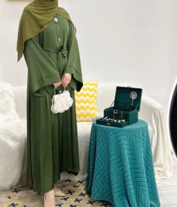 Regular-Fit Plain Stain Dubai Abaya Muslim Long Women Dress Modest Islamic Clothing Hijabi Robe-Long Wide Sleeves, Side Pockets