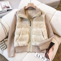 2026 Winter New High-End Knitted Sleeve Patchwork Mink Fur down Jacket Women's Short Fur Jacket
