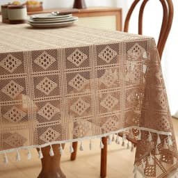 Luxury Crochet Diamond Solid Tablecloth Hollow Non-Slip Lace Table Cover for Wedding Banquet American Wear-Resistant Home Decor