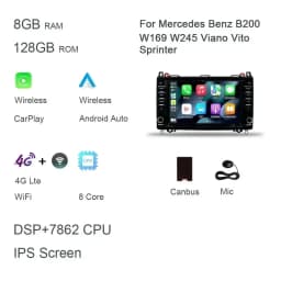 DSP Carplay 8" Android 12.0 128GB+8G car Radio autoradio multimedia For Mercedes Benz W169 W245 Viano Vito Sprinter B200 Crafter