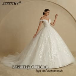 BEPEITHY Customized Off Shoulder Sleeveless Flore Princess Wedding Gown 2026 For Women Plus Size V Neck Lace Bridal Dresses