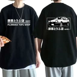 Anime Drift AE86 Initial D Double Sided T Shirt O-Neck Short Sleeves Summer Casual Unisex R34 Skyline GTR JDM Manga T-Shirts