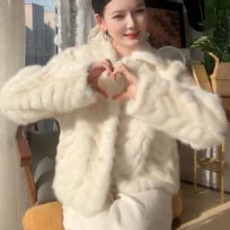 Chic Cream Women Faux Fur Jacket Lapel Collar Button Down Coat Long Sleeve Cropped Loose Luxury Cozy Winter Outerwear Top