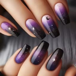 24pcs/set Medium Long Fake Nails Square Ballet Nail Tips Glitters Starry Sky Moon Star Feather Design Press On False Nail Art