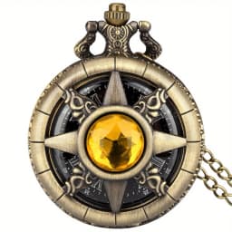 Y2K Cartoon Anime Round Pointer Quartz Watch Vintage Rhinestone Cosplay Necklace Chain Watch For Women Men Collector Gift