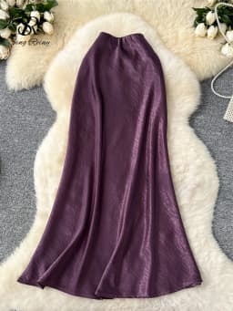 SINGREINY Senior Solid Satin Skirt Elastic Waist 2025 Newest Frence Elegant Women Fashion Basics Office Lady Skinny Midi Skirt