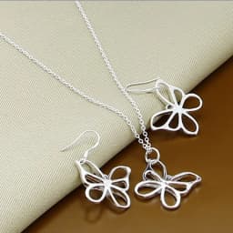 New Style 925 Sterling Silver 18-Inch Butterfly Chain Necklace Earrings Set For Women'S Wedding Engagement Party Charm Jewelry