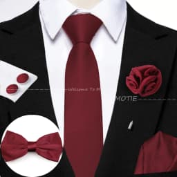 Hot Sale Burgundy Pink Necktie Set Include Polyester Bowtie Cufflink Floral Brooch For Groom Suit Wedding Cravat Shirt Accessory