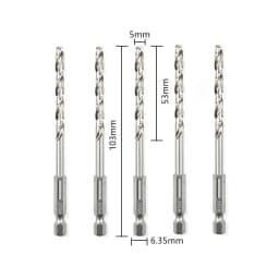 5Pcs HSS High Speed Steel Twist Drill Bit 1/4 Hex Shank Replacement Hexagonal Handle Steel Power Tool 3/4/5/6/8/10mm