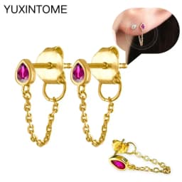 925 Silver Ear Needle Rose Red Hoop Earrings For Women Exquisite Water Drop/Flower/Heart Crystal Piercing Huggie Earring Jewelry