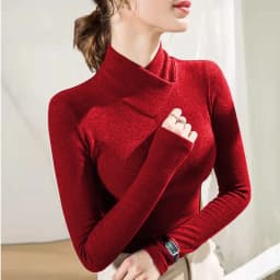De Rong Half High Collar Underlay Top Autumn/Winter Overlay Thick Warm Long Sleeve T-shirt for Women