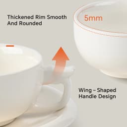 MUVNA 240ml Ceramic Latte Art Cup Embossed Coffee Cup With Saucer Thick Rim Wing Handle Barista Cappuccino Espresso Cup