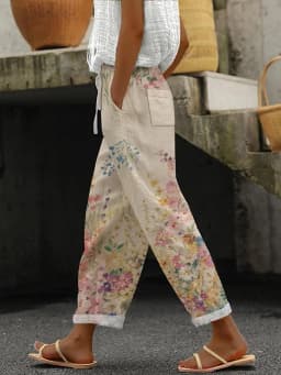 Ladies New Hot Plus Size Printed Simple Roll-up Casual Pants Streetwear Women PantsNine-minute Pants Breathable CoolSummer