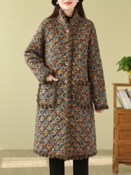 plus Size Women's Fleece Lined Oversized Mid-Length Jacket Autumn Winter Warm Cotton Coat Vintage Style Commute Friendly