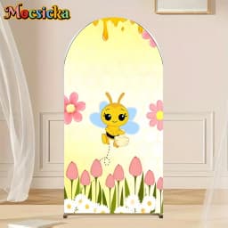 Mocsicka Arch Backdrop Double-Sided Children Baby Shower Birthday Arched Background Yellow Bee Flowers Honey Party Studio Props