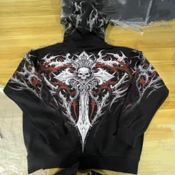 Breathedivinity Large-sized Loose-fitting Printed Full-front Zipper Hooded Sweatshirt