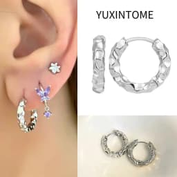 Pave Micro Crystal North Star Hoop Earrings Punk 925 Sterling Silver Ear Needle Twist Gold Earrings For Women Minimalist Jewelry