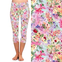 LETSFIND Summer Hand Drawn Floral Print  High Waist Women Capri Legging New Fitness Sexy Stretch Slim Mid-Calf 3/4 Leggings