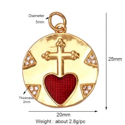 New in Sacred Red Heart Charm Victorian Love Zircon Charm Pendant,Fashion Wing 18K Gold Plated for Jewelry Making Supplies P04