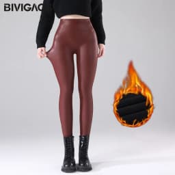 BIVIGAOS Fall Winter Wine Red Matte PU Leather Leggings Women High Waist Slim Elastic Fleece Warm Sexy Leather Pants