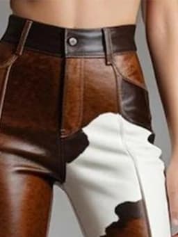 Women's Cow Pattern Leather PU Flare Pant High Waist Slim Faux Leather Trousers High Street Fashion Casual Capris 2025