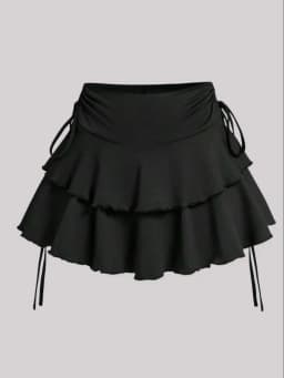Plus Size Women's Ruffled Mini Skirt High Waist Tiered Layered Drawstring Casual Skirt