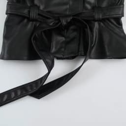 Women Leather Effect Jacket with Belt Lapel Collar Zip Up Long Sleeve Slim Fit Elegant Coat Autumn Winter Outerwear Fashion