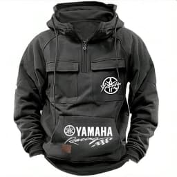 2026 New Yamaha Logo Men Multi Pocket Zip Up Hooded Sweatshirt Motorcycle Racing Outdoor Sports Top