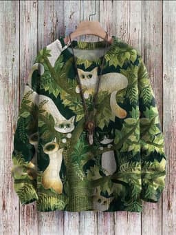 Abstract Art Cat Multicolor Print Casual Pullover Knit Sweater Women For Men Sweater