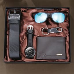 2026 New 5pcs Watch Set for Men in Gift Box Belt Wallet Hair Trimmer Keychain Sunglasses Men’s Watch Gift Box Set Gifts for Him