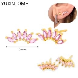 925 Sterling Silver Needle Pink Crystal Heart Hoop Earrings for Women Fashion Geometric Pendant Earrings Luxury Jewelry Gifts