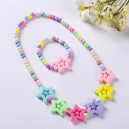 2pcs/set Candy Color Beads Cute Flower Rainbow Necklace Bracelet Sets for Kids Party Jewelry Girl Birthday Gift