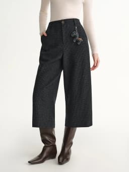 DUSHU Plus-Size Gray Wool Blend Fine Check Cropped Casual Pants 2025 Winter High-Waisted Calf-length Straight British Style