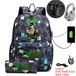 One Piece Zoro Print School Backpack Anti Theft Kids Teen Bookbag with Pencil Case