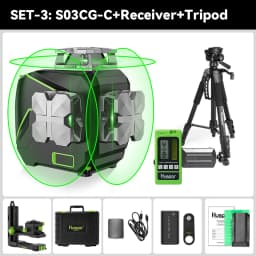 Huepar S03CG Set 3D Cross Line Laser Level Bluetooth & Remote 12 Lines Osram Green Beam Laser With Receiver Tripod Rangefinder