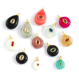 1 Piece Cubic Zirconia & Natural Stone Geometric Charms Round 18K Gold Plated Pendants For DIY Necklace Bracelet Jewelry Making