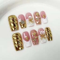 10Pcs 3D Green Flower Handmade Press on Nails French Fake Nails Wearable Stick-on Nails False Nail Uñas Накладные Ногти 네일팁