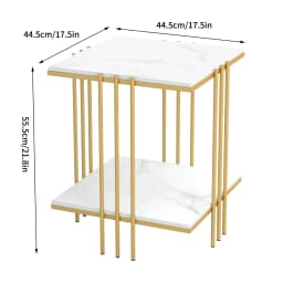 LUVODI 2-Tier Marble Sofa Side Coffee Table Square Metal Frame Gold Black Modern Living Room Furniture
