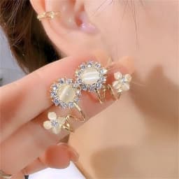 Exquisite Opal Flower Stud Earrings For Women Korean Shiny Crystal Imitation Pearl Floral Leaves Earring Wedding Party Jewelry