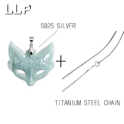 Lady's Natural Blue Jade Fox Face Pendant, With S925 Silver Clasp And Silver Chain Lucky Charm Jewelry Gift