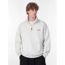 TFETTERS Fall Loose Cotton Half Zip Sweatshirt for Men Heather Gray Stand Collar Minimal Embroidered Casual Tops for Man EU SIZE