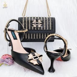 QSGFC High Quality Women's Pumps And Bag Silver Color Full Of Rhinestones High-Grade Materials For Nigerian Wedding Party