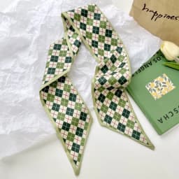 Korean green headband long small silk scarf for Women, Soft Comfort Elastic Headband, Workout Daily Casual Evening Gift Chic