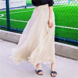 High-grade Double Layer Skirts Spring Summer Elastic High Waist Large Swing Gauze Chiffon Skirt A-line Pleated Long Beach Skirt