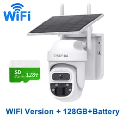 SHIWOJIA 5MP Solar Camera 4G SIM Outdoor 360° Wireless WIFI Solar Battery Powered PTZ Security Cameras PIR Night Vision Video