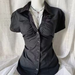 New Gothic Black Blouse Y2K Style Short Sleeve Slim Fit Button Up Shirt Harajuku Punk Grunge Aesthetic E-Girl Streetwear Tops