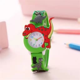 3D stereoscopic dinosaur children's watch equipped with a soft silicone strap with a cartoon style design suitable for students.