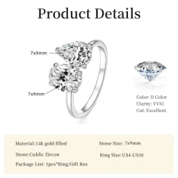 Lnngy 7x9mm Oval/Pear Shape Cleart Zircon Ring Exquisite Two Stone Design Adjustable Rings For Women 2026 Trend Jewelry Gift